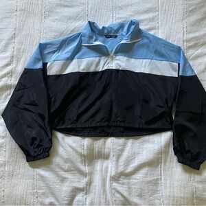 Color-block Windbreaker Cropped Quarter-zip Top (M) - Shein - Street Style!